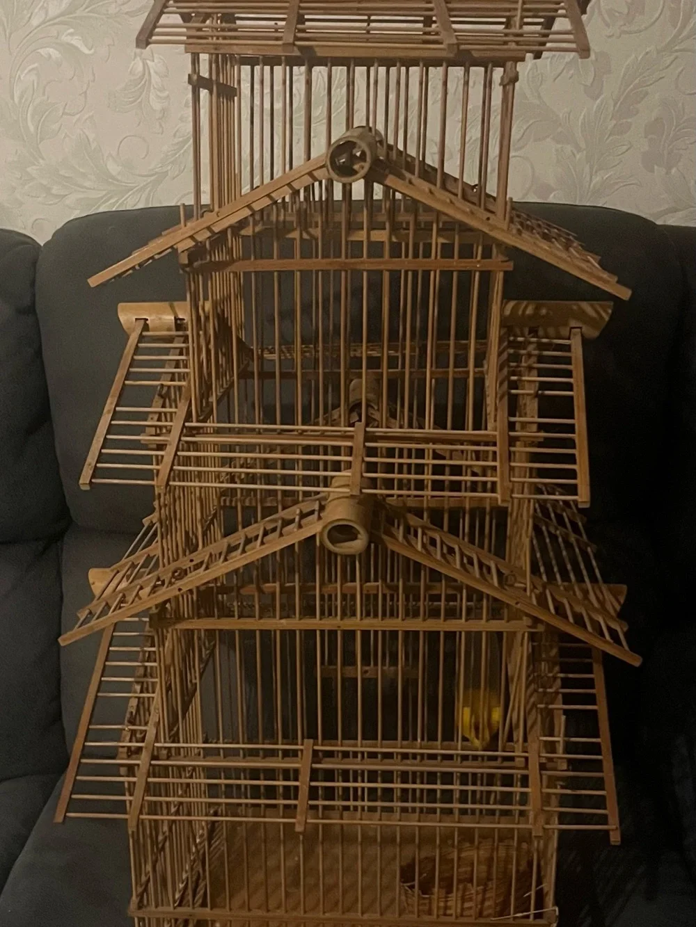 Vintage 3 tiered bamboo birdcage